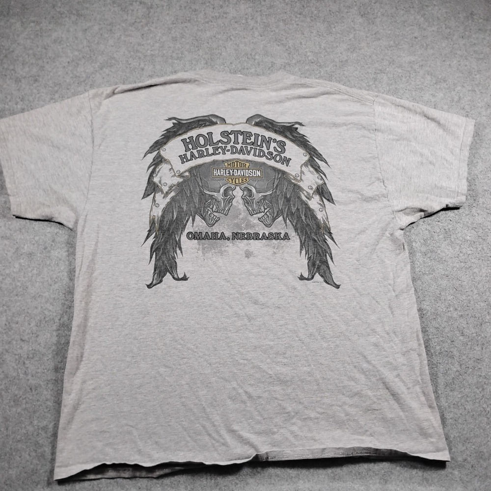 Harley Davidson T Shirt Men XL Gray Pocket R.K. Stratman Distressed Graphic‎ Tee